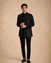 Manyavar Men Black Blended Rayon Indo Western Suit