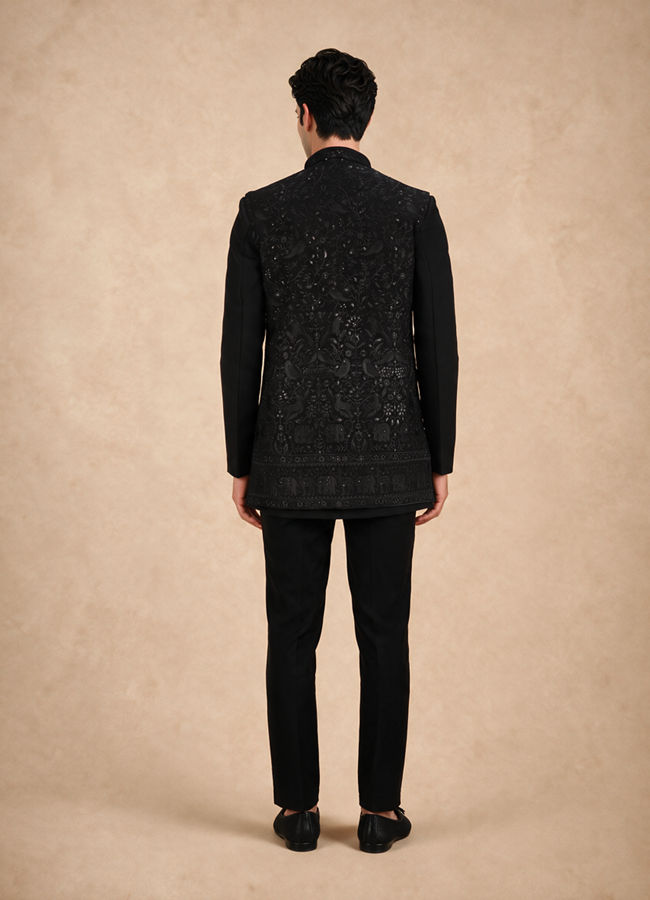 Manyavar Men Black Blended Rayon Indo Western Suit