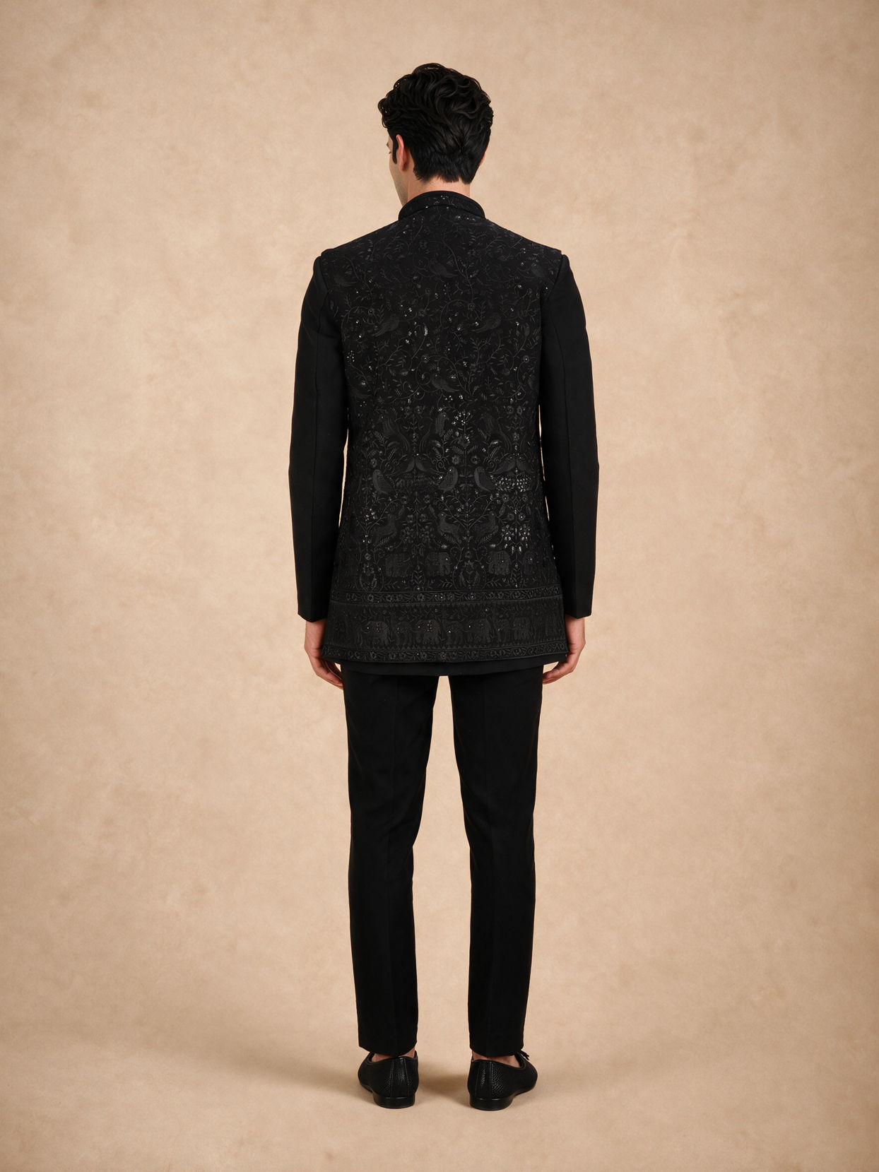 Manyavar Men Black Blended Rayon Indo Western Suit
