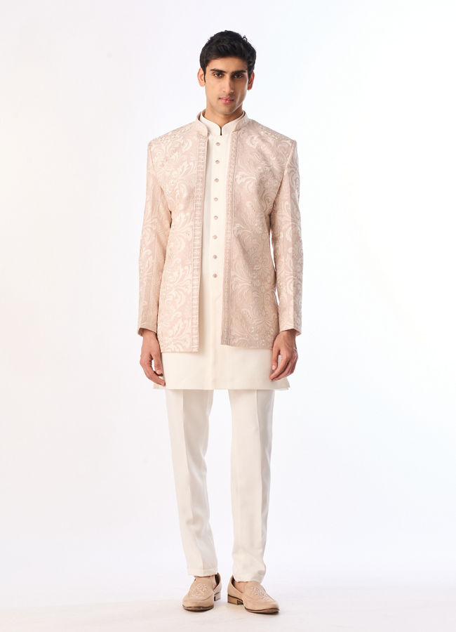 Manyavar Men Pink Georgette Indo-Western Set