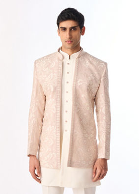 Manyavar Men Pink Georgette Indo-Western Set