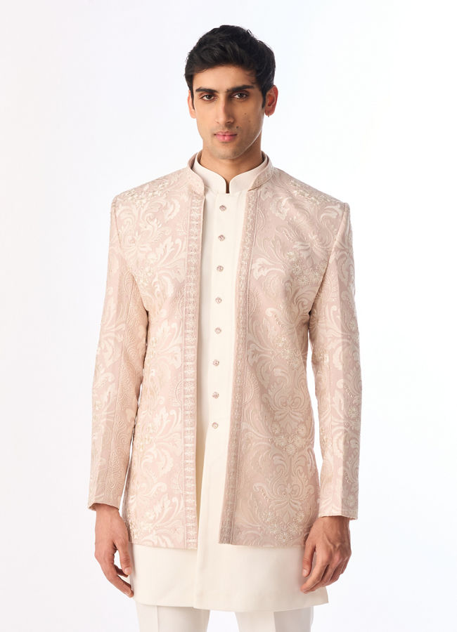 Manyavar Men Pink Georgette Indo-Western Set