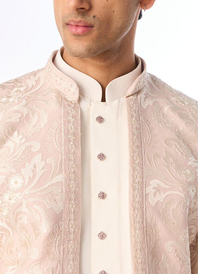 Manyavar Men Pink Georgette Indo-Western Set