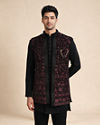 Manyavar Men Black Velvet Indo Western with Embroidered Detail