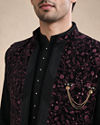 Manyavar Men Black Velvet Indo Western with Embroidered Detail