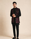 Manyavar Men Black Velvet Indo Western with Embroidered Detail