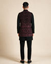 Manyavar Men Black Velvet Indo Western with Embroidered Detail