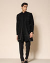 Manyavar Men Black Velvet Indo Western with Embroidery