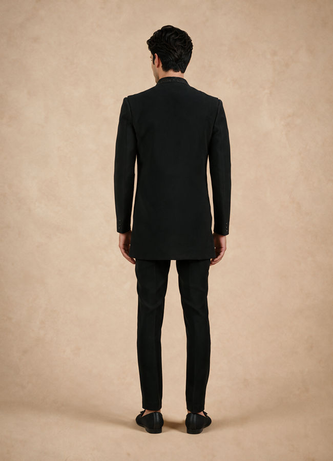 Manyavar Men Black Blended Rayon Indo Western Suit