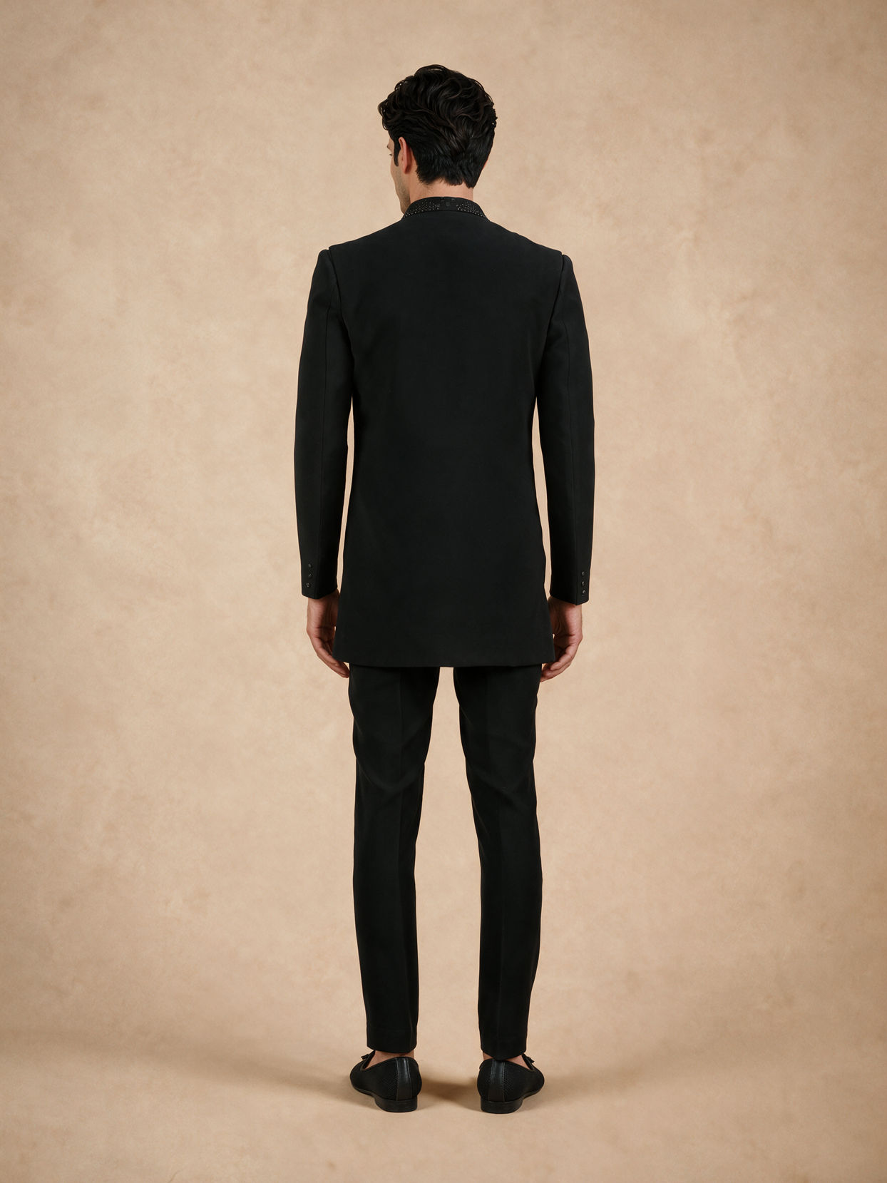 Manyavar Men Black Blended Rayon Indo Western Suit