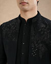 Manyavar Men Black Blended Rayon Indo Western Suit