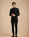 Manyavar Men Black Blended Rayon Indo Western Suit