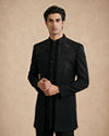 Manyavar Men Black Blended Rayon Indo Western Suit