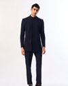 Manyavar Men Blue Blended Rayon Indo Western Suit