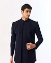 Manyavar Men Blue Blended Rayon Indo Western Suit