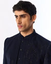 Manyavar Men Blue Blended Rayon Indo Western Suit