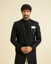 alt message - Manyavar Men Trendy Textured Blue Indo Western Set image number 0