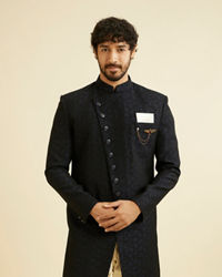 Manyavar Men Trendy Textured Blue Indo Western Set