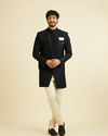 Manyavar Men Trendy Textured Blue Indo Western Set