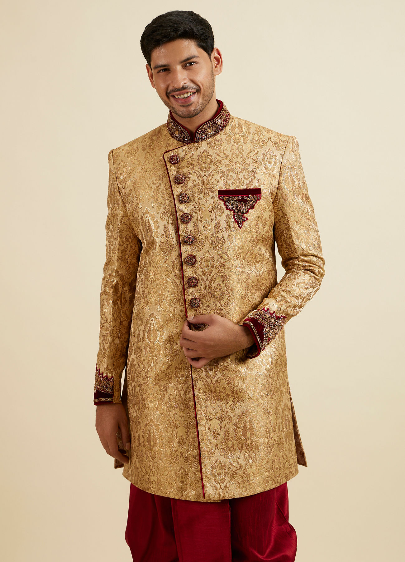 Manyavar Men Golden Fawn Classic Indo Western Set