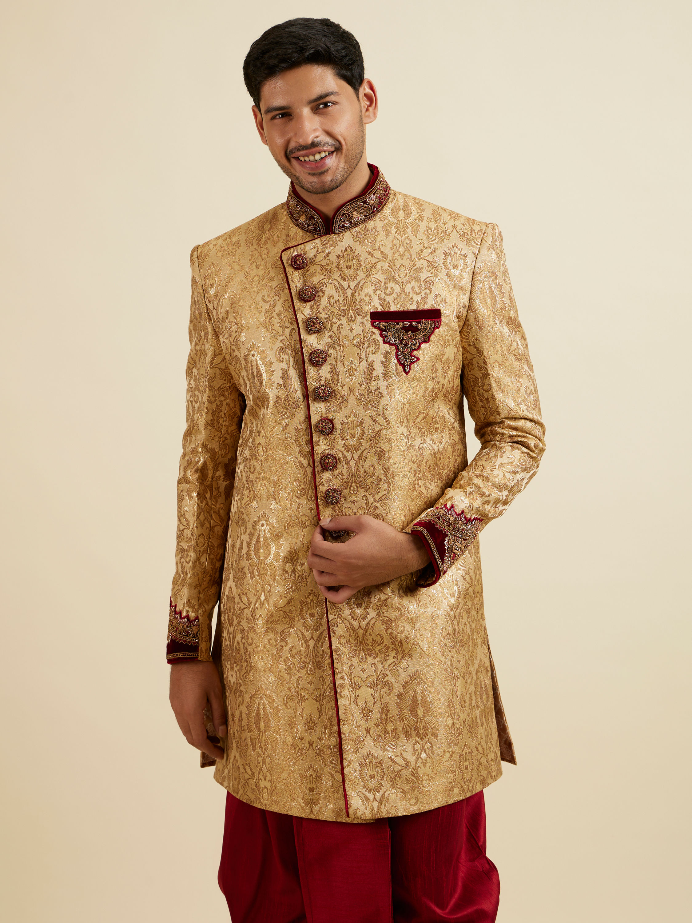 Manyavar Men Golden Fawn Classic Indo Western Set