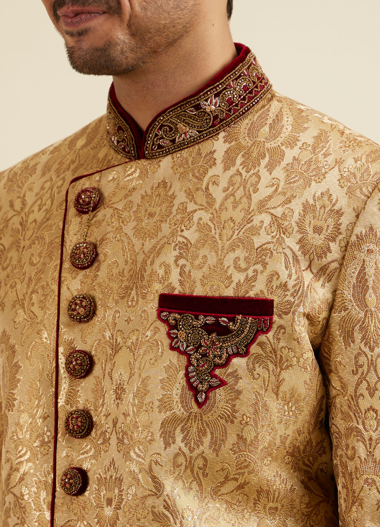 Manyavar Men Golden Fawn Classic Indo Western Set