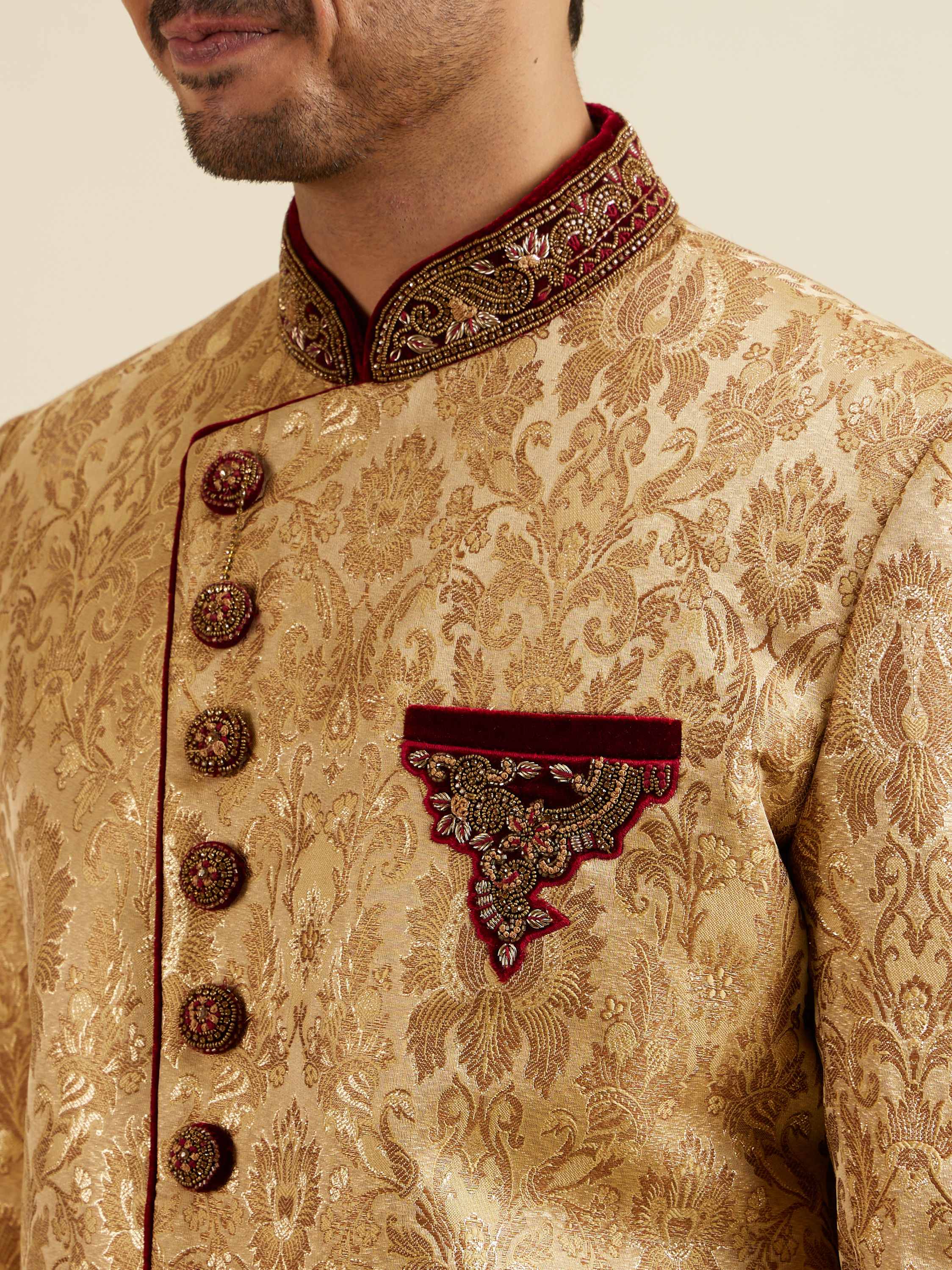 Manyavar Men Golden Fawn Classic Indo Western Set
