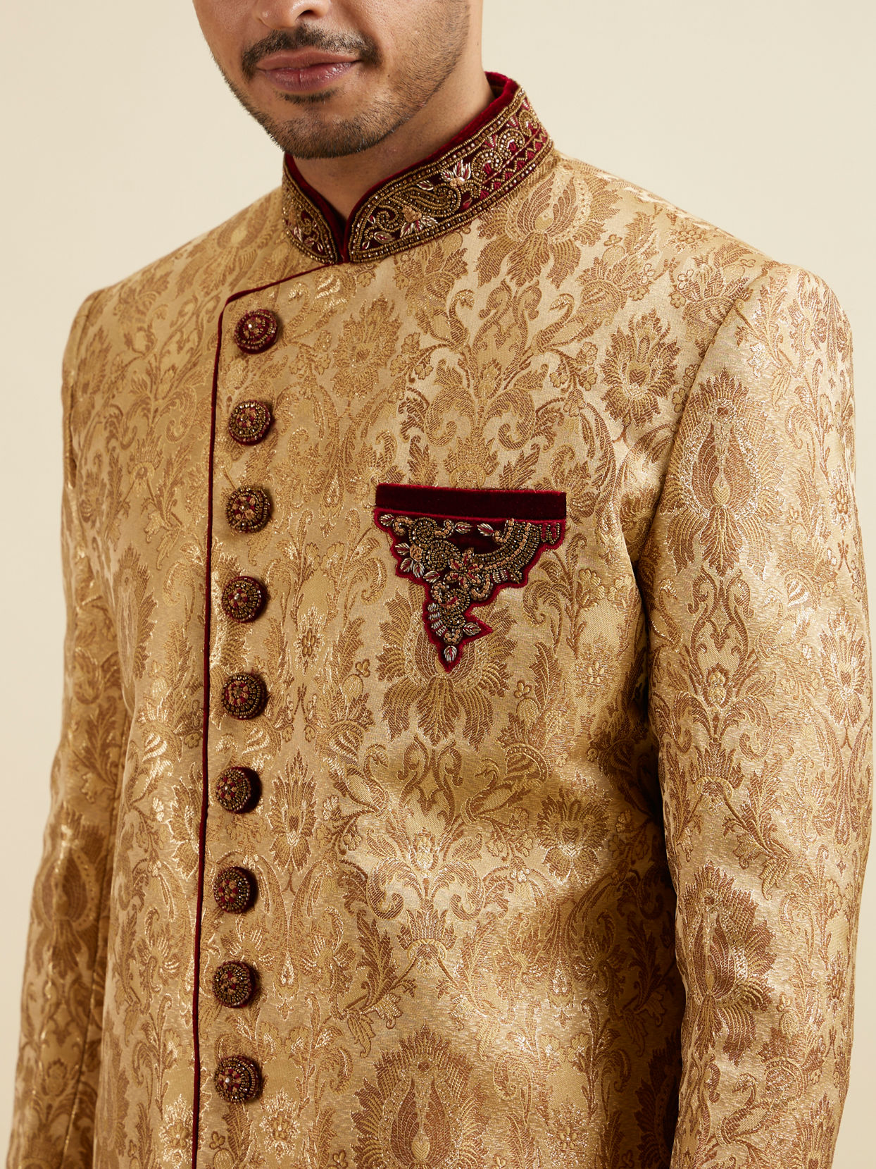Manyavar Men Golden Fawn Classic Indo Western Set