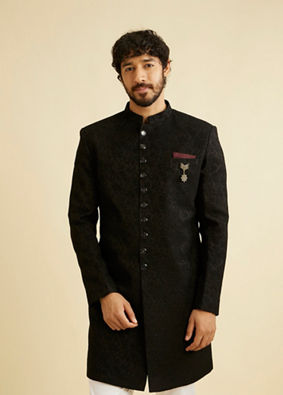 alt message - Manyavar Men Festive Black Indo Western Set image number 0