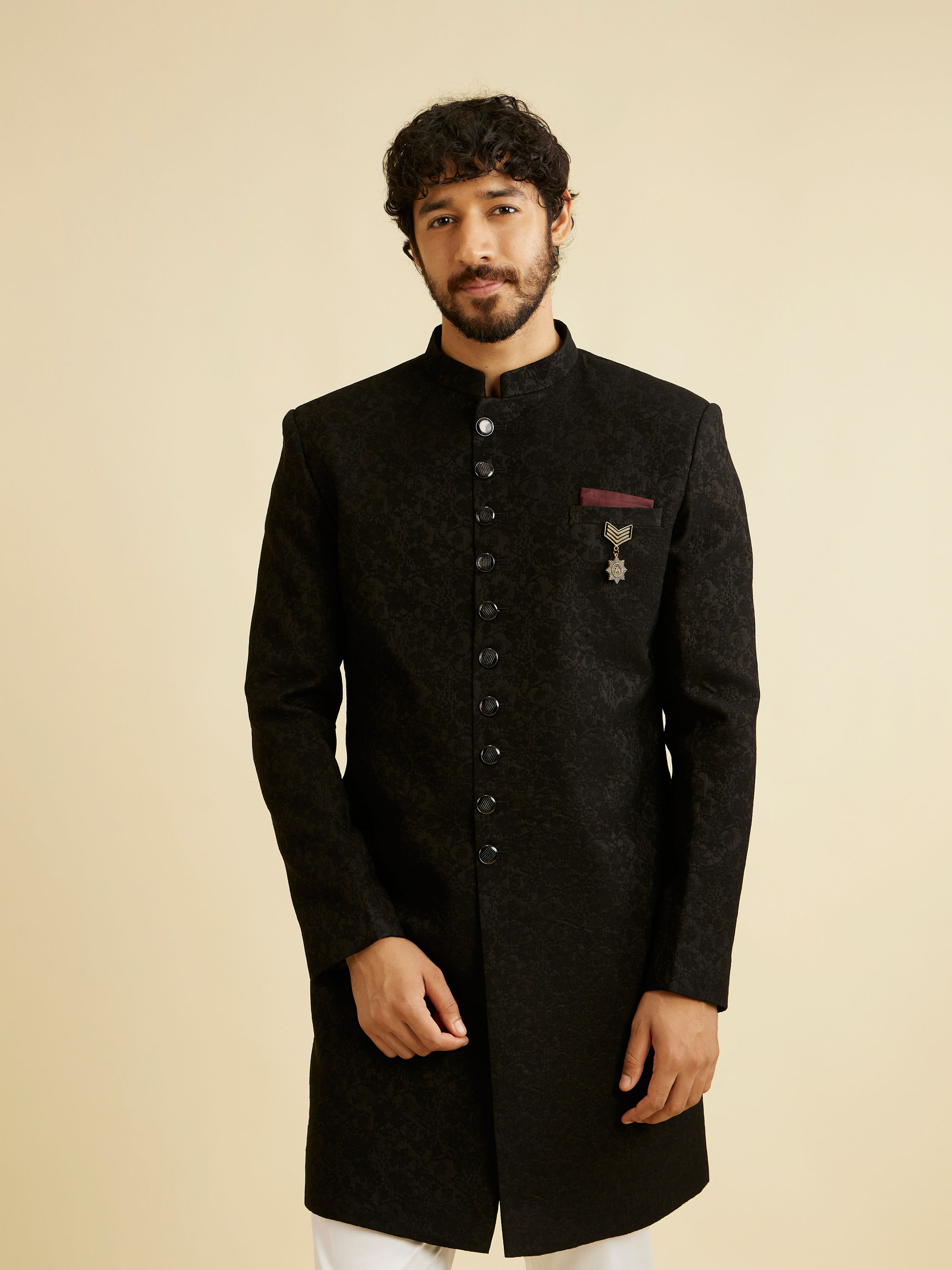 Manyavar Men Festive Black Indo Western Set