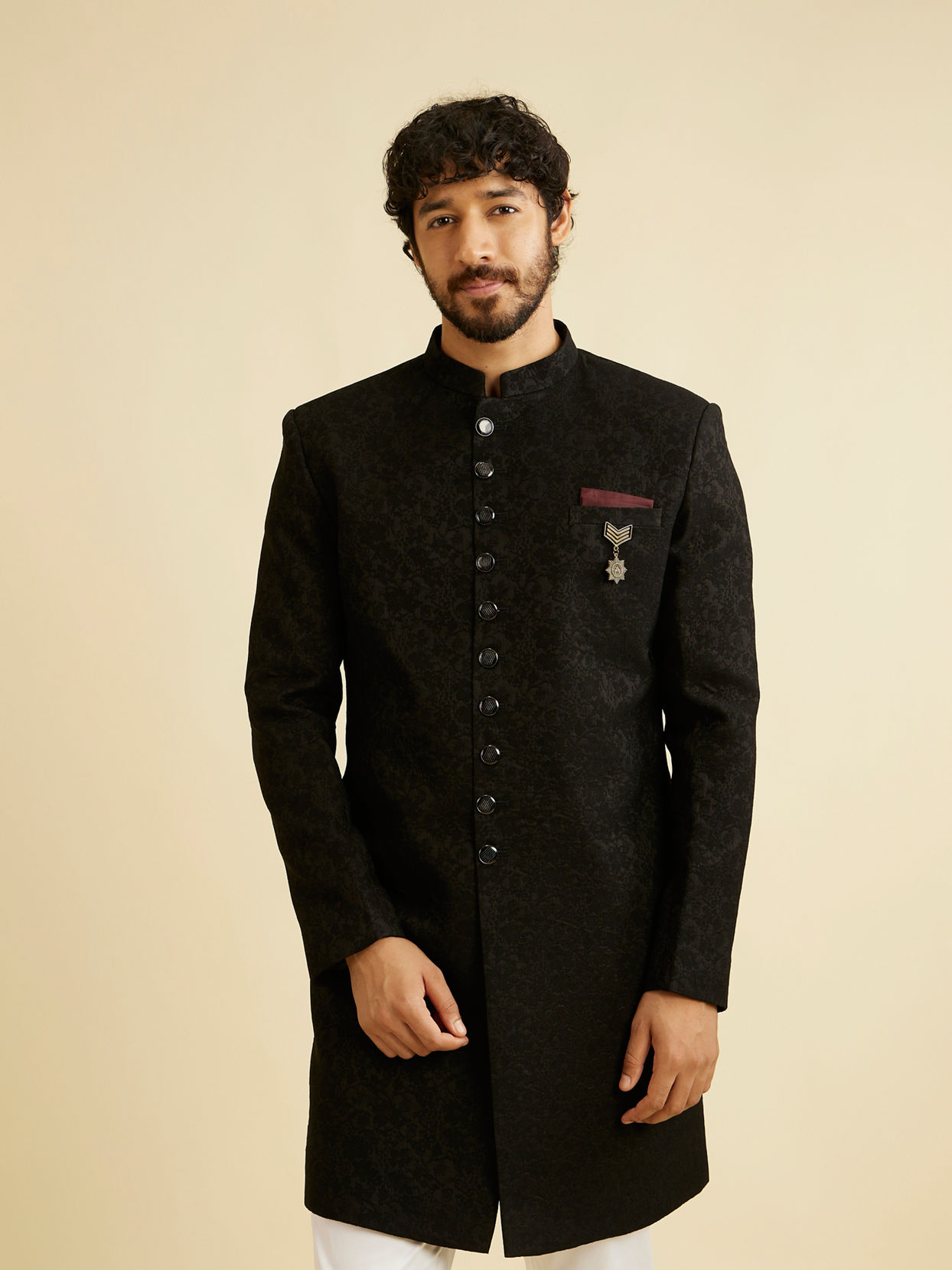 alt message - Manyavar Men Festive Black Indo Western Set image number 0