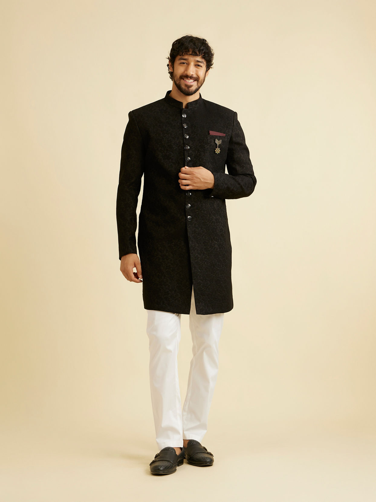 alt message - Manyavar Men Festive Black Indo Western Set image number 2