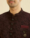 alt message - Manyavar Men Wine Red Achkan Style Indo Western Set image number 1