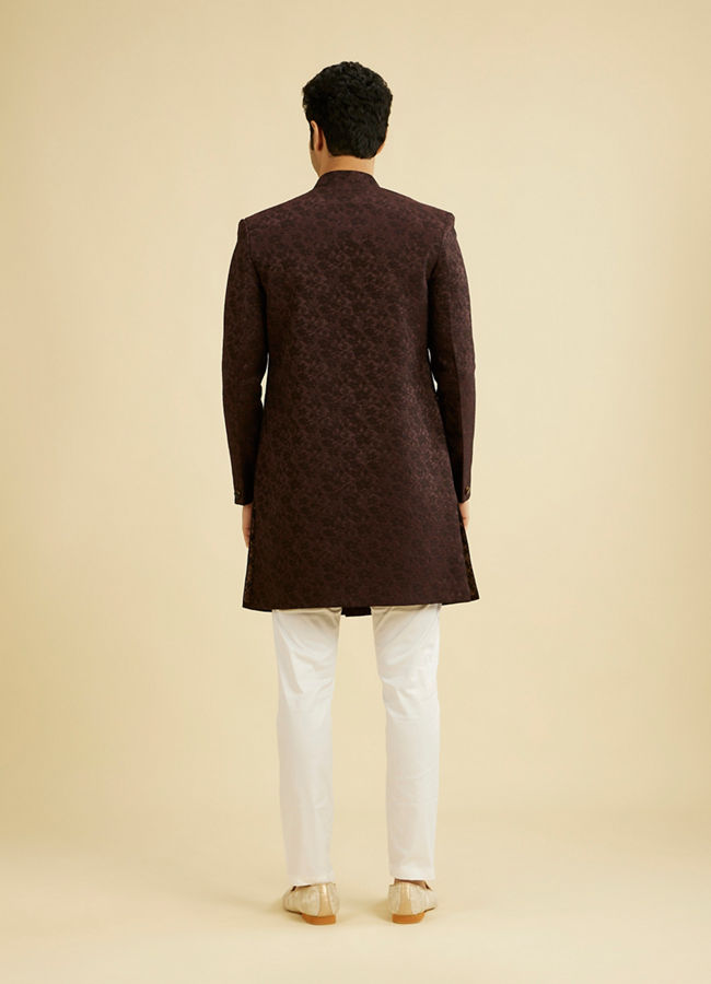 Manyavar Men Wine Red Achkan Style Indo Western Set