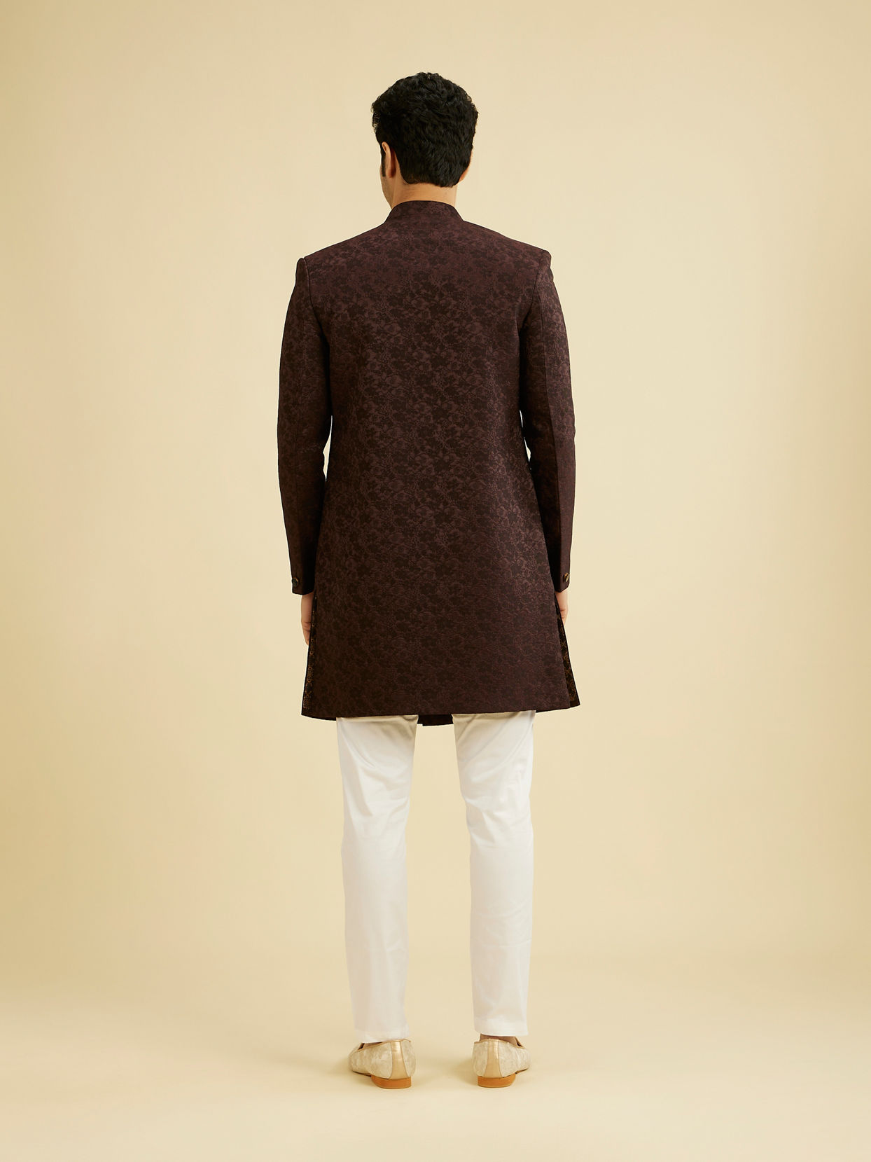 Manyavar Men Wine Red Achkan Style Indo Western Set