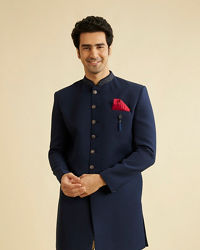 Manyavar Men Sober Blue Indo Western