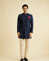 Manyavar Men Sober Blue Indo Western