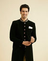 alt message - Manyavar Men Bottle Green Velvet Indo Western image number 0