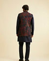 Manyavar Men Dark Blue Indo Western With Red Floral Motifs