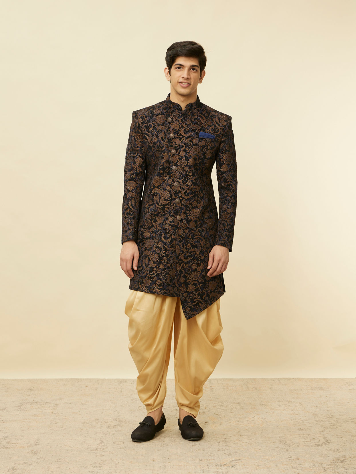 alt message - Manyavar Men Dark Blue Indo Western With Patiala image number 2