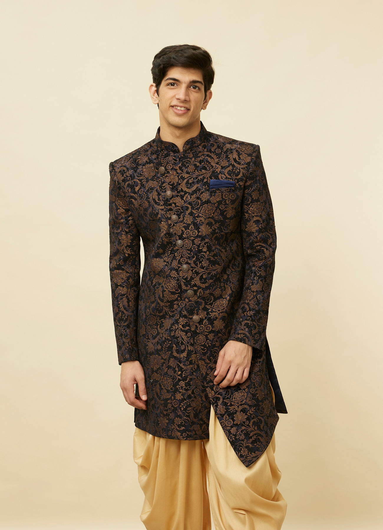 Manyavar Men Dark Blue Indo Western With Patiala