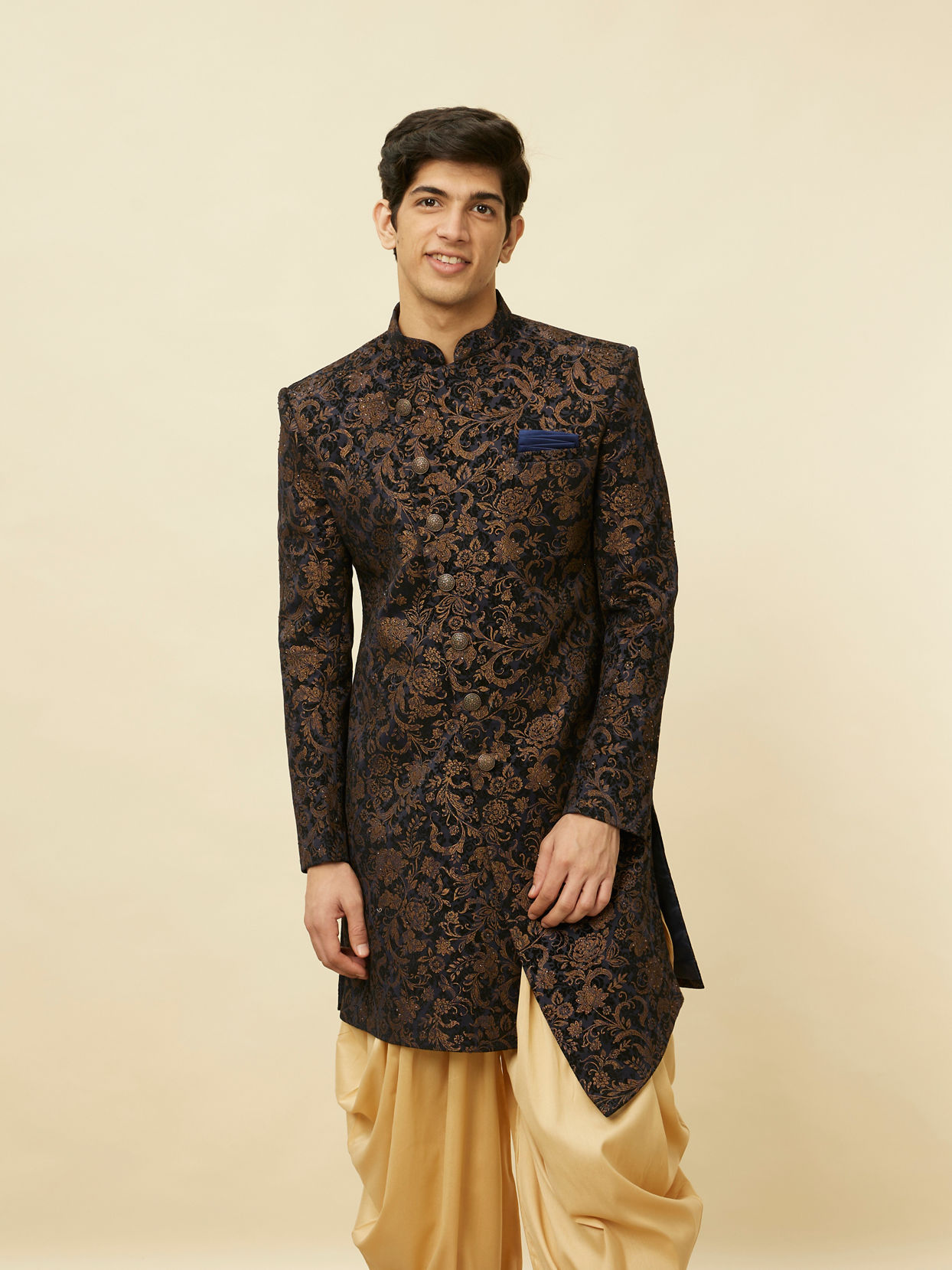 alt message - Manyavar Men Dark Blue Indo Western With Patiala image number 0