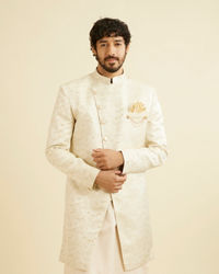 Manyavar Men Light Cream Paisley Indo Western