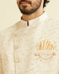 Manyavar Men Light Cream Paisley Indo Western