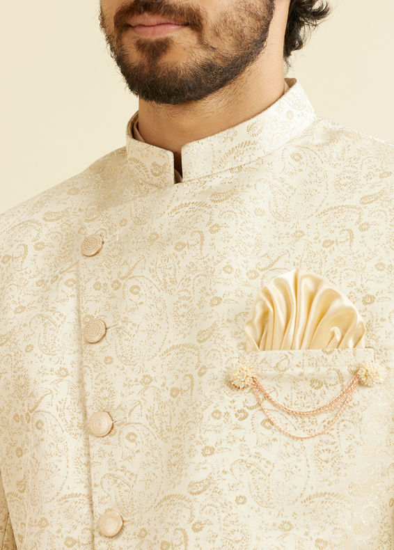 Manyavar Men Light Cream Paisley Indo Western