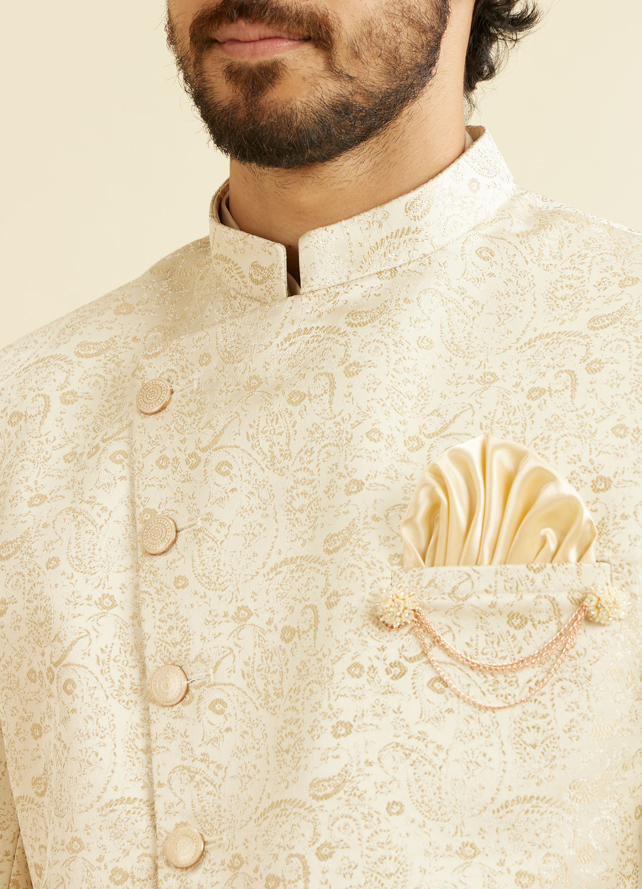 Manyavar Men Light Cream Paisley Indo Western