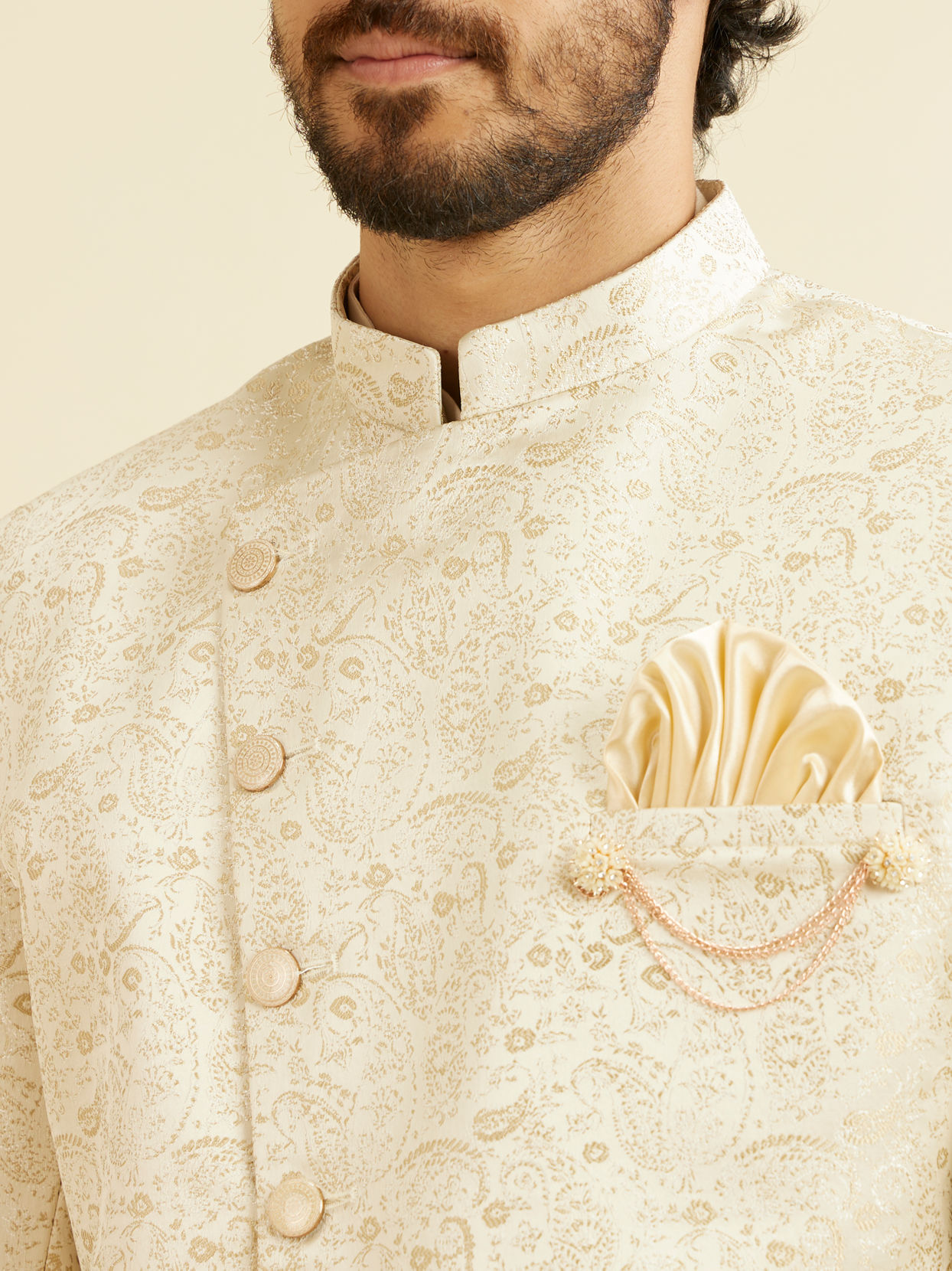 Manyavar Men Light Cream Paisley Indo Western image number 1