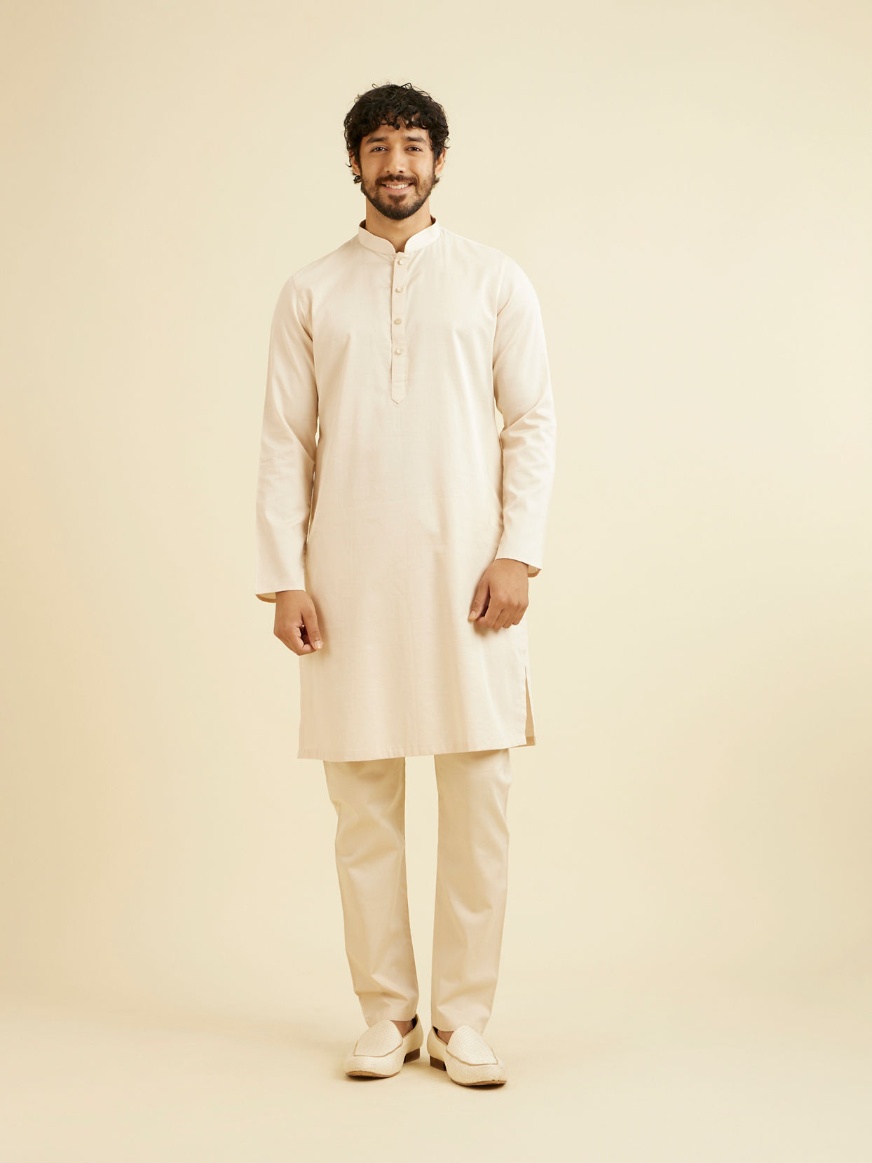 Manyavar Men Light Cream Paisley Indo Western
