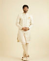Manyavar Men Light Cream Paisley Indo Western