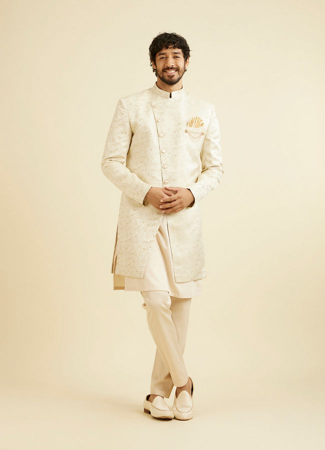 Manyavar Men Light Cream Paisley Indo Western image number 3